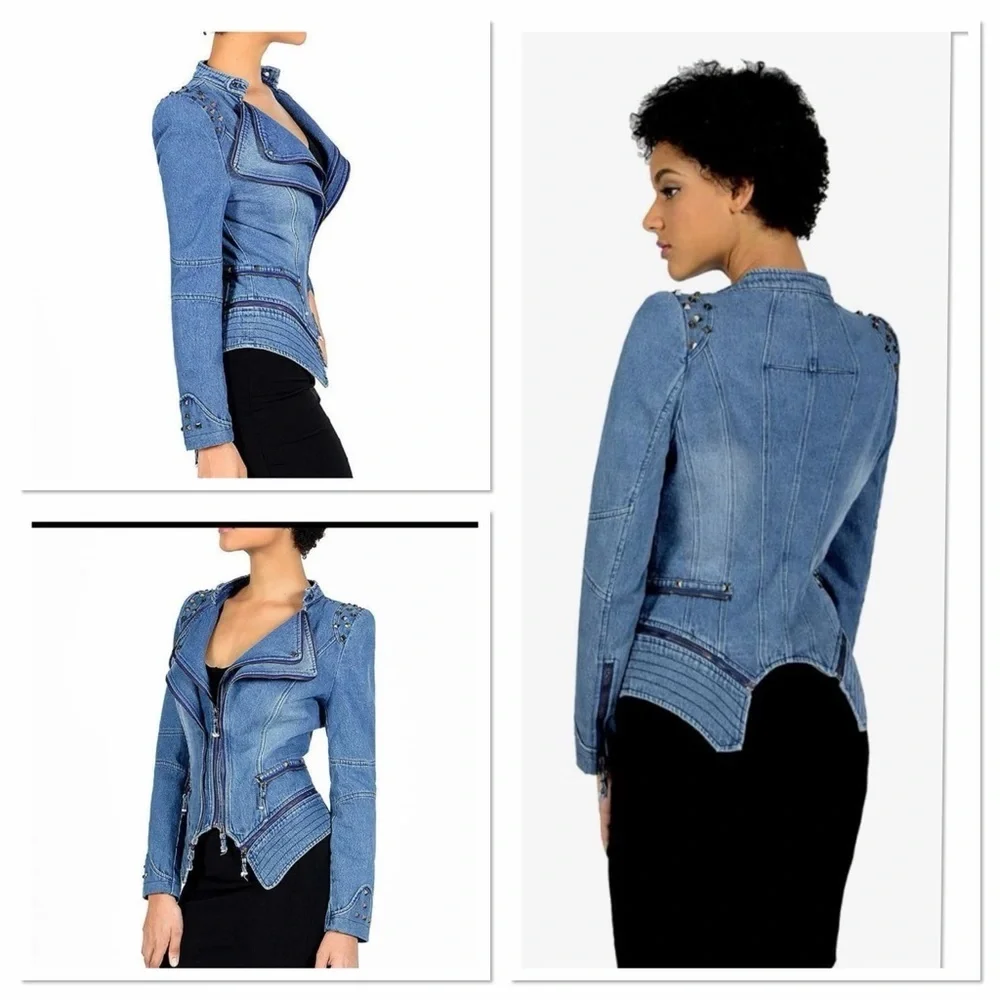 SX Denim Streetwear Moto Jacket with Studded Details
